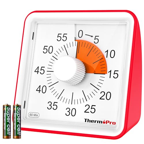 ThermoPro TM021 Kids Visual Countdown Timer 60 Minute Timer with Mute/Alarm Mode, Large Digits - Time Management Tool for Concentration, Batteries Included