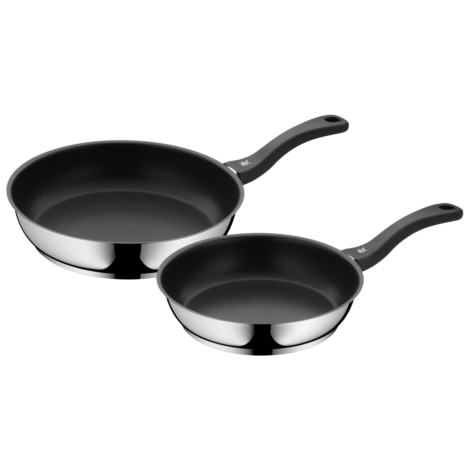 WMF 733026299 Set of 2 Coated Cromargan Stainless Steel Frying Pans, Stainless Steel, Silver, Set 24 cm und 28 cm