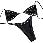 SOLY HUX Bikini Sets for Women Grommet Eyelet Spaghetti Strap Swimsuit Summer Beach Two Piece Bathing Suit
