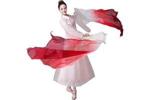 SNOWAQUA Belly Dance Faux Silk Veil Fans, 1 Pair (Left+Right) Faux Silk Bamboo Long Fans Veils, Handmade Belly Dance Dancing Silk Fans, Dance Performance