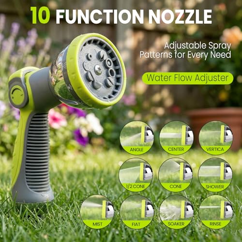 Bietor Retractable Garden Hose Reel, 1/2“ x 30m+2m Upgraded UV Resistant Heavy Duty Wall Mounted Hose Reel with 10 Patterns Nozzle, Any Length Lock, Slow Return System, 180°Swivel Bracket