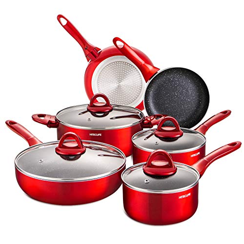 HITECLIFE Nonstick Pots and Pans Set, Cookware Sets 10 Pieces, ChemicalFree Kitchen Cooking