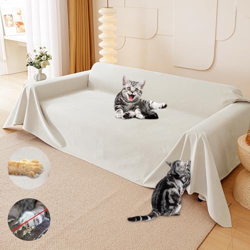 Loiion Anti Cat Sofa Covers, Sofa Protector for Cats, Waterproof Armchair Cover, 3 Seater Canapé Tapestry, Anti Cat and Pet Dog Armchair Lining, Beige Storage Cover 340 x 180 cm