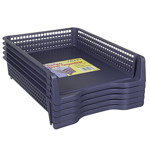 5 Tier Plastic Desk Letter Organizer Trays, Stackable Office Desktop Document Paper Storage