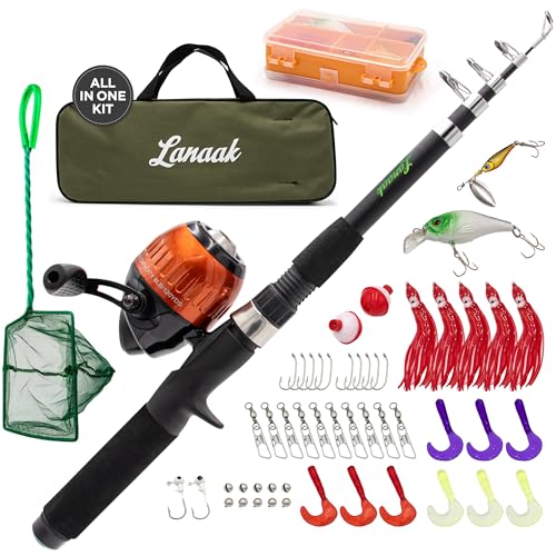 Lanaak Fishing Pole and Tackle Box Set for Kids