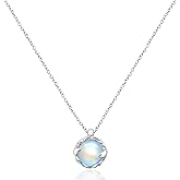 Rainbow Moonstone Necklace with 12mm Blue Round Moonstone Pendant Necklace Simple Handmade Necklaces Moonstone Jewelry for Wo