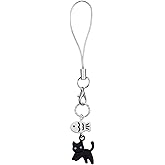 Matwsec Black Cat Phone Wrist Strap, Cute Cat Fish Phone Bag Charm Accessories Mobilephone Keychain Strap Charms for Bag Keychain Camera Pendants Decor