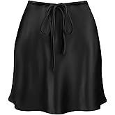 Teddify Women's Satin Mini Skirt Drawstring High Waisted Silk Cute Casual 2024 Summer A-Line Short Skirts Black, Small