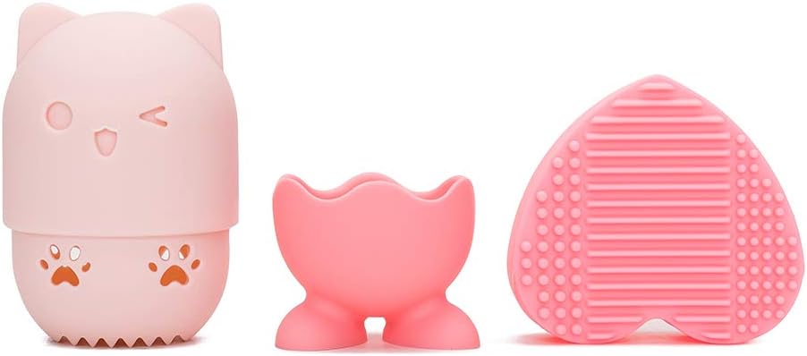 Agirlvct Makeup Sponge Container, Beauty Blender Dry Holder,Brushegg Brush Cleaner and Brush Holder,3 Pack Silicone Travel Carrying Case Birthday Gift for Girlfriend