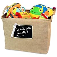 OrganizerLogic Jute Storage Basket, Chalkboard and Non Toxic Chalk Marker Included, Customizable Jute Storage Box, Organizing Toys, Shoes, Laundry, Pillows, Blankets, Pet Toys 17 x 13 x 13 Inches