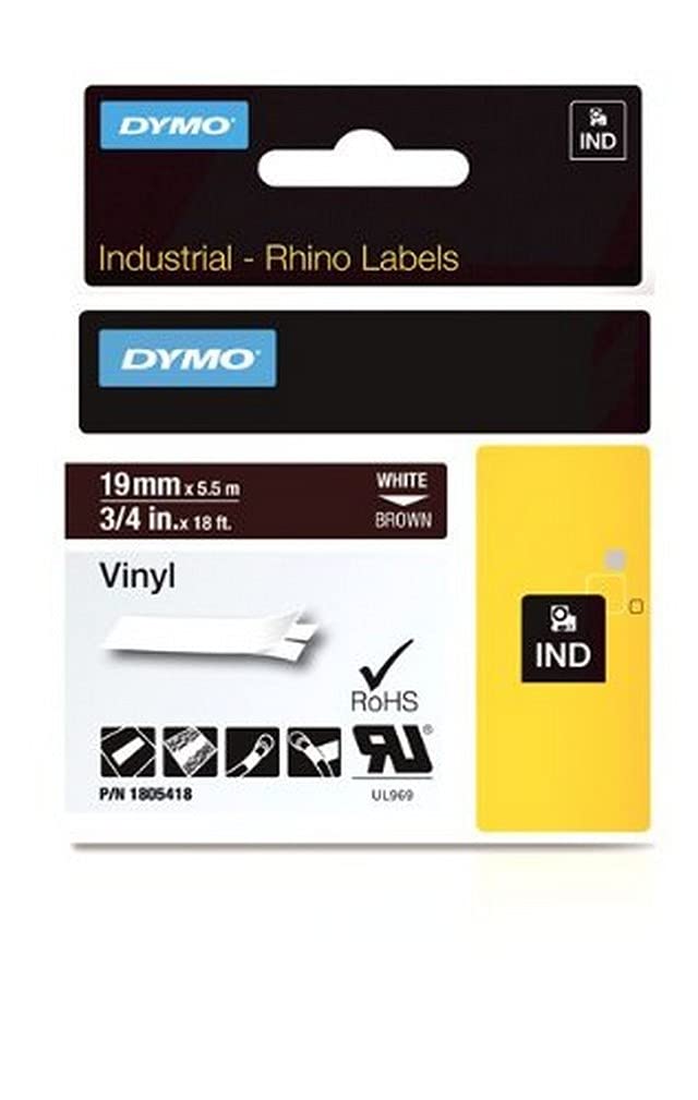 Dymo Rhino Industrial Labels Vinyl 19 mm x 5.5 m - White on Brown