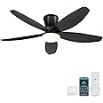 Surtime 42" Ceiling Fans with Lights-Low Profile Ceiling Fan with Light and Remote/APP Control,Flush Mount,DC Reversible,LED Dimmable Black Ceiling Fans for Bedroom,Indoor/Outdoor Patio Use