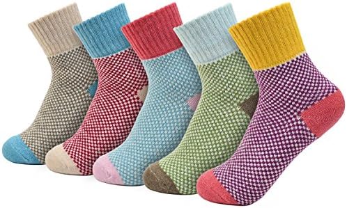 Elywish Women's 5 Pairs Bright Fun Colors Wool Winter Warm Thermal Crew Socks