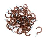 Yueton 50pcs Vinyl Coated Screw-in Ceiling Hooks Cup Hooks (Brown)