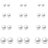 12 Pairs Stainless Steel Pearl Stud Earrings Set for Women - 4 Sizes Included