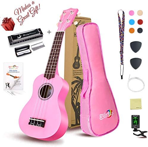 Soprano Ukulele Beginner Pack-21 Inch w/Gig Bag Fast Learn Songbook Digital Tuner All in One Kit Pink