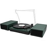 LP&No.1 Record Player with Stereo Bookshelf Speakers, Vintage 3-Speed Belt Drive Turntable, Wireless Input, RCA Output, Auto Stop Function | Dark Green