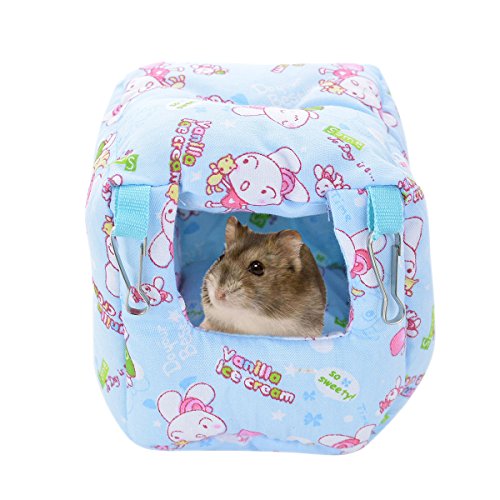 Hamster Bed Small Animal Cage Supplies Hammock House Hideout Pet Tent (Blue, Square Nest)