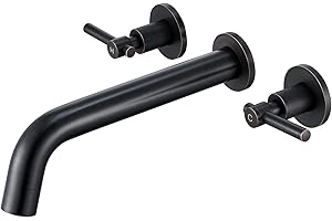 SOEBIZ Wall Mount Bath Tub Faucet Set, Long Spout Tub Filler with Rough-in Valve Solid Brass, 2-Handle 3-Hole High Flow Roman Tub Faucets Oil Rubbed Brown