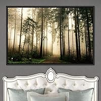Framed Canvas Wall Art Rustic Woods Brown Dark Dramatic Forest Group Nature Photography Realism - 16x24 inches