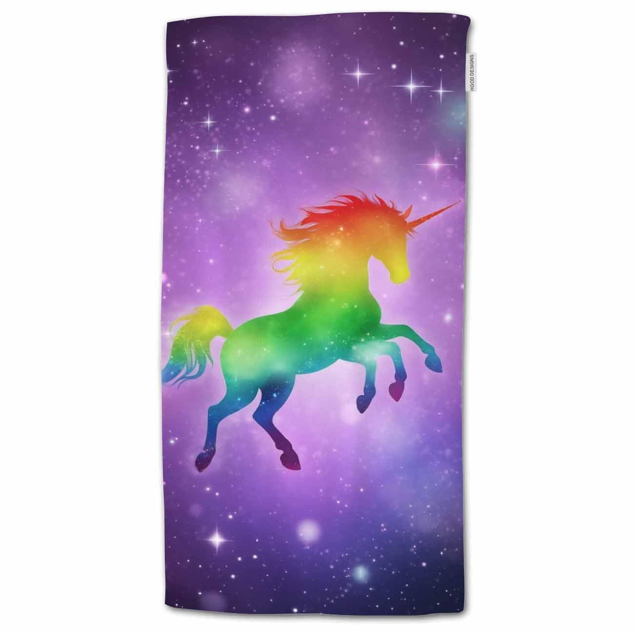 HGOD DESIGNS Unicorn Hand Towels Abstract Rainbow Galaxy Unicorn Soft Hand Towel for Bathroom Kitchen Yoga Gym Decorative Towels 15"X30"