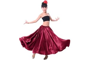 VNOEVW Girls Satin Full Long Skirt for Circle Belly Dance Folkloric Mexican Performance Prom Photoshoot