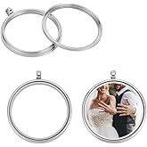 UNICRAFTALE 2Pcs Memory Locket Pendants 46mm Long Stainless Steel Blank Flat Round Floating Locket Charms Necklace with Glass Photo Charms for Necklace Jewelry Making