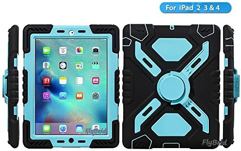 iPad Case, iPad 2 ipad 3 ipad 4 Case Heavy Duty Shockproof Drop Resistance Rugged Silicone + Plastic 2 Layer Hybrid Defender Protection Case and Built-in Kickstand for Apple iPad 2&amp;3&amp;4(Black/Blue)