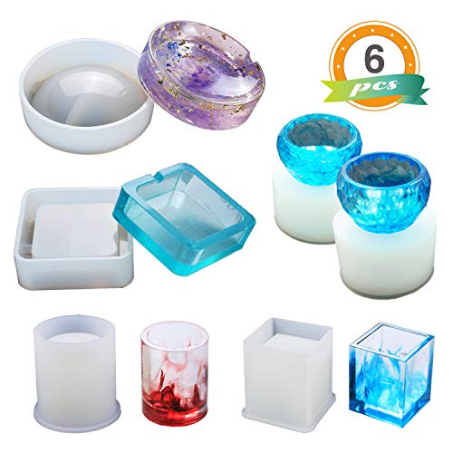 Resin Silicone Mold LET'S RESIN Resin Art Molds Include Round, Square, Cylinder, Small Bowls, Silicone Molds for Concrete, DIY Coaster/Flower Pot/Ashtray/Pen Candle Soap Holder