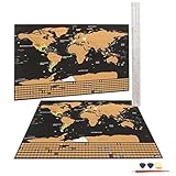 Scratch Off World Map Poster with US States and Countries- Track Your Adventures. Includes Scratch Pen, Pick, and Eraser Perfect for Traveler + Gift Tubing