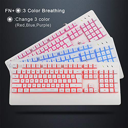 BlueFinger Gaming Keyboard and Mouse,LED Backlit Keyboard and Mouse Combo,USB Wired Keyboard with Ergonomic Wrist Rest for Game and Work - Keyboard Mouse Mouse Pad Set (White) - Thumbnail 3