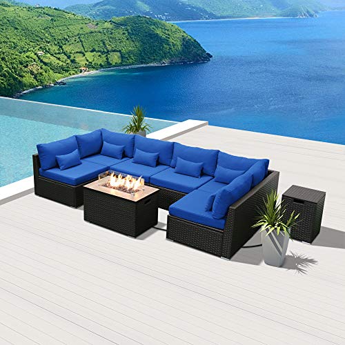 Dineli Patio Furniture Sectional Sofa with Gas Fire Pit Table Outdoor Patio Furniture Sets