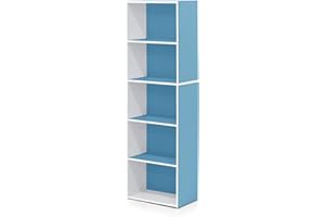 Furinno LUDER Book Shelf, 5-Cube Bookshelf, Bookcase with Open Shelf, 9.4 x 15.8 x 52, for Living Room, Bedroom, Home Office,