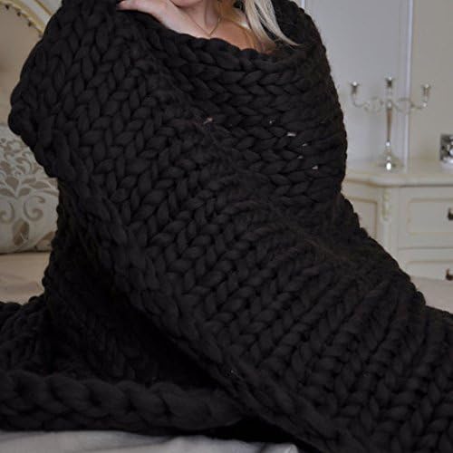 Chunky Blanket Wool Blanket 100% Merino Wool Knitted Blanket Arm Knitting Blanket Bed Cover Home Decor Gifts for Girls,Photography Props 47"x71"