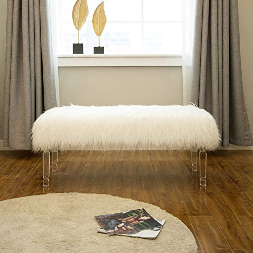 Glitzhome Luxurious Faux Fur Ottoman with Acrylic Legs Long Entryway