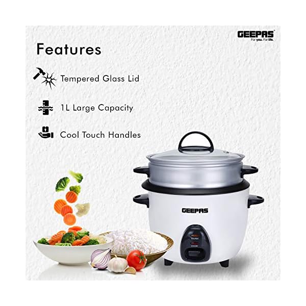 Geepas 450W Rice Cooker & Steamer with Keep Warm Function, 1L | Automatic Cooking, Non-Stick Inner Pot | Make Rice…