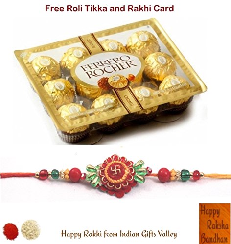 Exquisite Om Rakhi with Ferrero Rocher Collection (12pc) - Free Roli Tika and Card