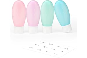 Lotour Travel Bottles for Toiletries, TSA Approved 2oz Travel Size Containers with Labels, Leak Proof Squeezable Travel Essentials Refillable for Shampoo and Conditioner Lotion Liquids(4Pack)