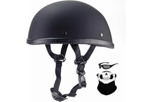 AZGAMES German Motorcycle Helmet, Adult Half Helmet, Open Helmet, DOT Approved Vintage Half face Helmet for Cruiser Scooters and Motorbikes. (X-Large,Matte Black)