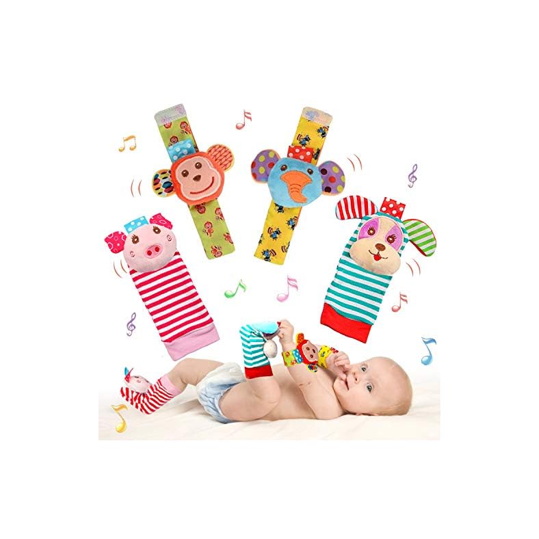 SSK Soft Baby Wrist Rattle Foot Finder Socks Set,Cotton and Plush Stuffed Infant Toys,Birthday Holiday Birth Present for…