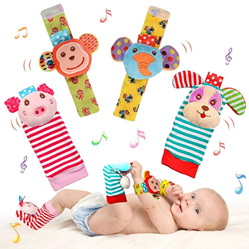 SSK Soft Baby Wrist Rattle Foot Finder Socks Set,Cotton and Plush Stuffed Infant Toys,Birthday Holiday Birth Present for…