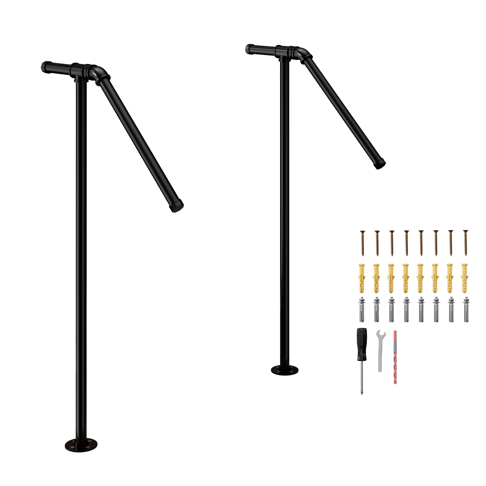 smusei Outdoor Handrail for Steps 1-2 Steps Single Post Handrails for Outdoor Steps Adjustable 85–105 Cm Bannister Rail for Stairs Non-Slip for Courtyards Porches Patios Gardens Pools (2 Piece)