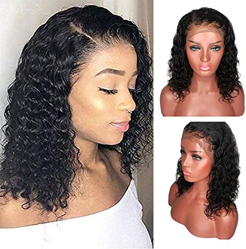 Jaromepower 18''Natural Wave Lace Wigs Brazilian Human Hair Short Curly Wavy Lace Front Wigs European and American Fiber Short Curly Hair Black Wig Human Hair Wigs for Black Women