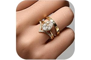 17KM 14K Gold Rings for Women Non Tarnish, Dainty Knuckle Stackable Rings Set Oval V-shaped Cubic Zirconia Rings Perfect for Wedding Promise Engagement Bands Size 5-10