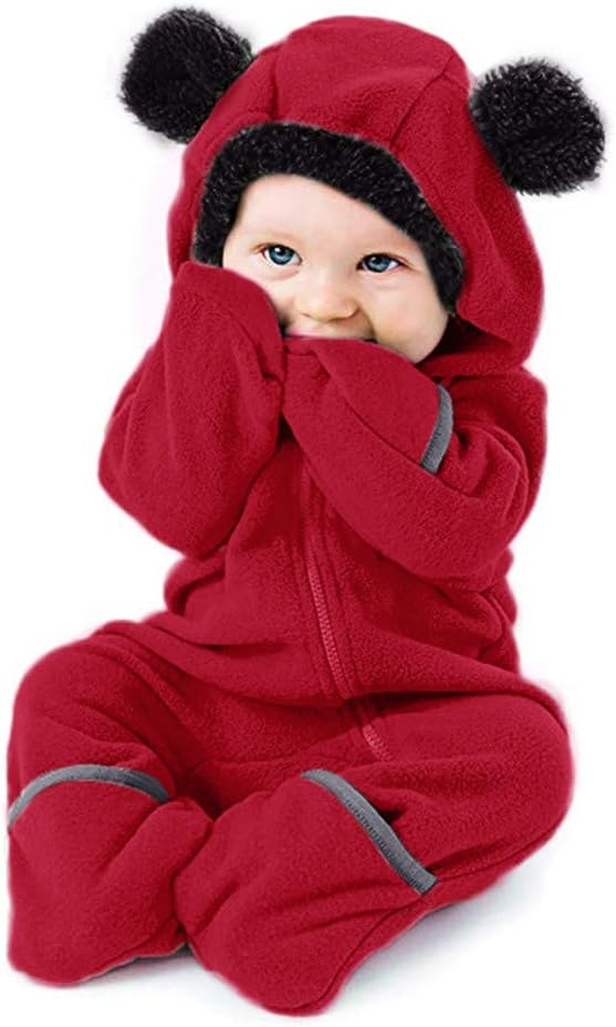 CATSAP Infant Toddler Baby Cartoon Ears Zip Hoodie Romper Clothes Jumpsuit One-Piece Pajamas for 0-24 Months