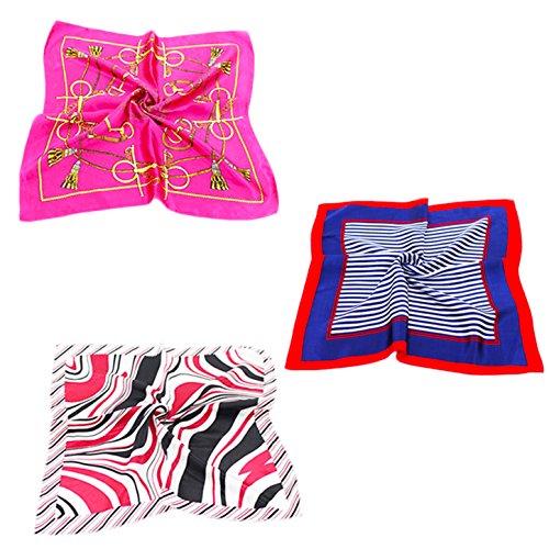 Vodeus Fashion Women's Satin Square Silk Multicolor Pattern Scarves Set of 3 Pcs #9