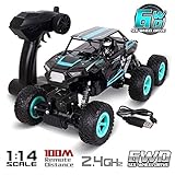 SZJJX 6WD RC Cars, Off-Road Climbing Remote Control Truck, 1/14 Scale High Speed Vehicle, 2.4Ghz Electric Radio Controlled Rock Crawler, All-Terrain RTR Buggy Blue