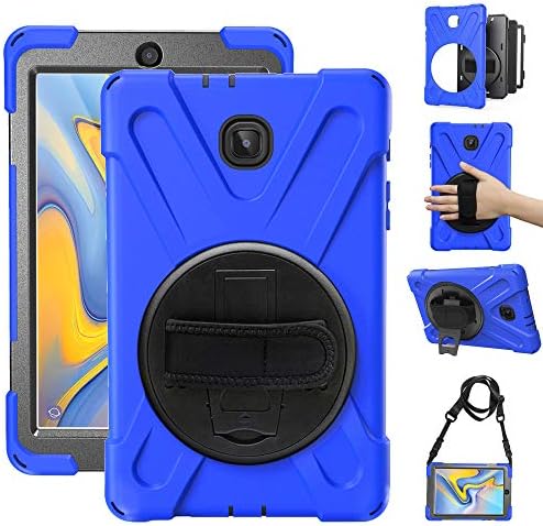 Gzerma Case for Samsung Galaxy Tab A 8.0 SM-T387 2018 Childproof with Kickstand, Strap and Shoulder Holder Rugged Hard PC Silicone Cover Case for Samsung Tab A 8.0 T387V Verizon 8 inch Tablet, Blue