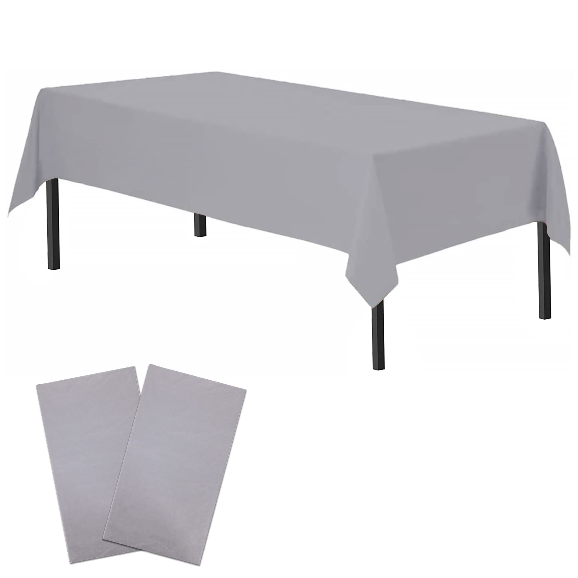 Time to Sparkle 2 Pack Plastic Tablecloths 54" x 108" Plastic Dining Table Cloth Premium Rectangle Table Cover for Parties Wedding Banquet etc Indoor Or Outdoor(Grey) — image 1