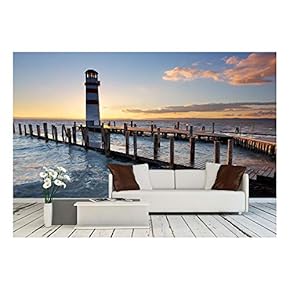 Lighthouse at Lake Neusiedl at Sunset - Removable Wall Mural | Self-Adhesive Large Wallpaper - 66x96 inches